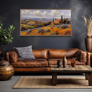 Tuscany Wall Art, Italian Landscape Painting Canvas PRINT, Rolling Fields Wall Decor Framed Ready To Hang