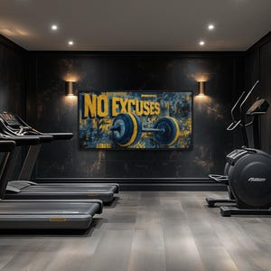 Gym Wall Art - Dumbbells Graffiti Painting No Excuses - Motivational Home Gym Decor -  Canvas Print Framed Ready To Hang