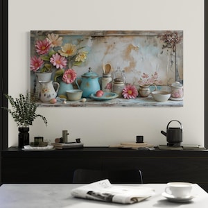 Farmhouse Kitchen Wall Art, Dining Room Wall Decor,  Rustic Chic Kitchenware Painting Canvas PRINT, Cabin Wall Decor Framed Ready To Hang