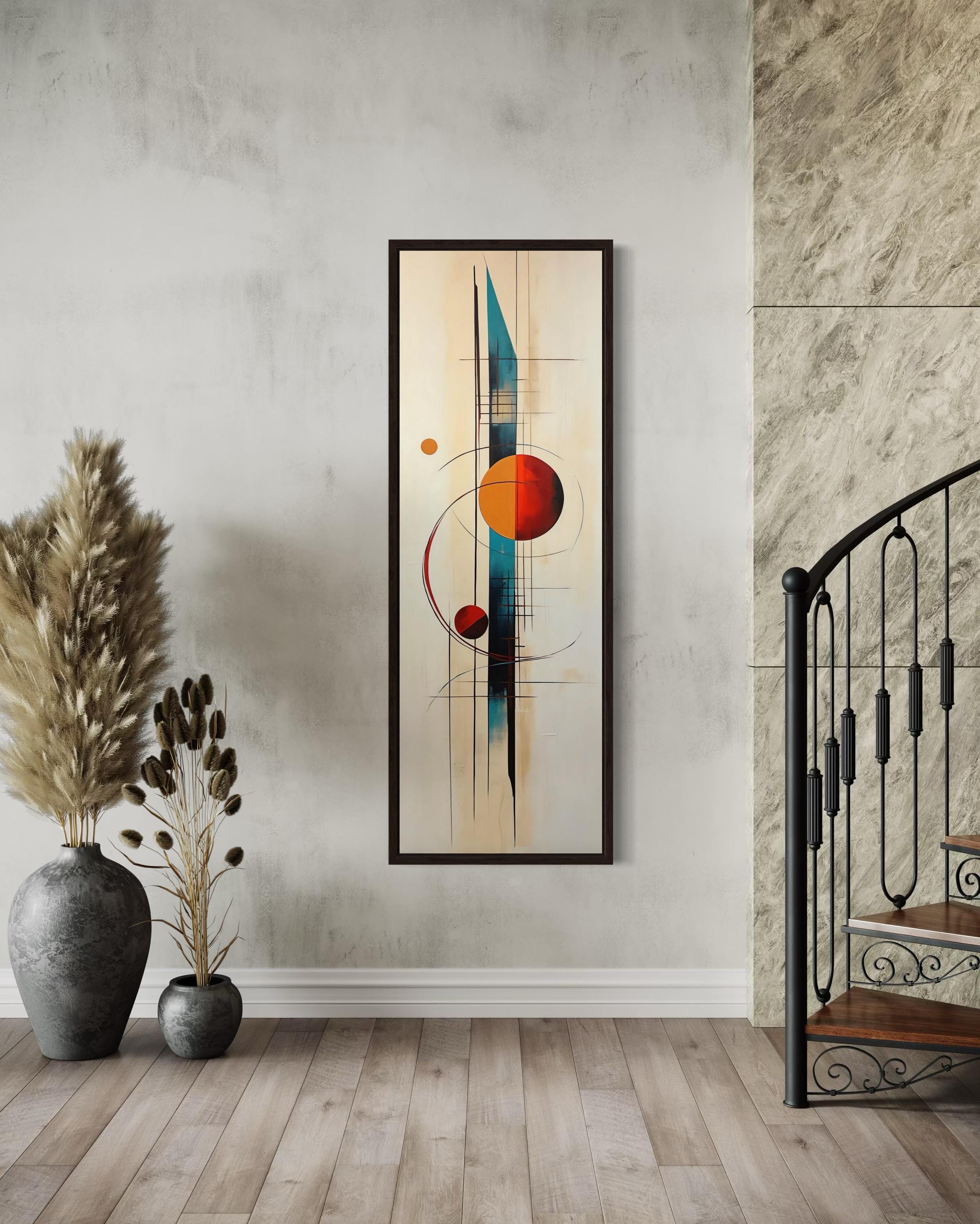Tall Narrow Mid Century Modern Vertical Wall Art, Stylish Painting