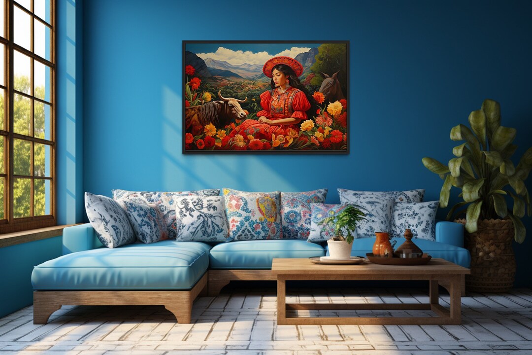 Mexican Wall Art Traditional Painting of Mexican Woman in the Field ...