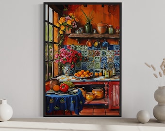 Art mural mexicain, impression sur toile de cuisine mexicaine colorée, décoration murale de salle à manger Vibran encadrée, prête à accrocher