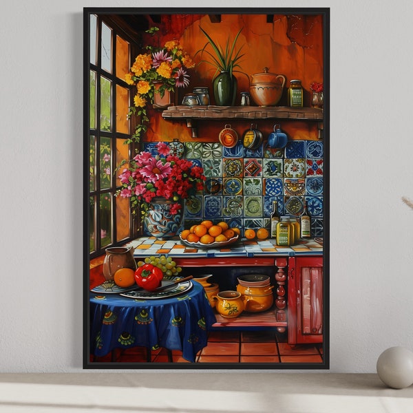Mexican Wall Art, Colorful Mexican Kitchen Painting Canvas Print, Vibran Dining Room Wall Decor Framed Ready to Hang