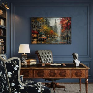 New York City Rainy Street Painting  Canvas Print - Rainy Manhattan Wall Art, Office Wall Decor, Rain Wall Art -  Framed Ready To Hang