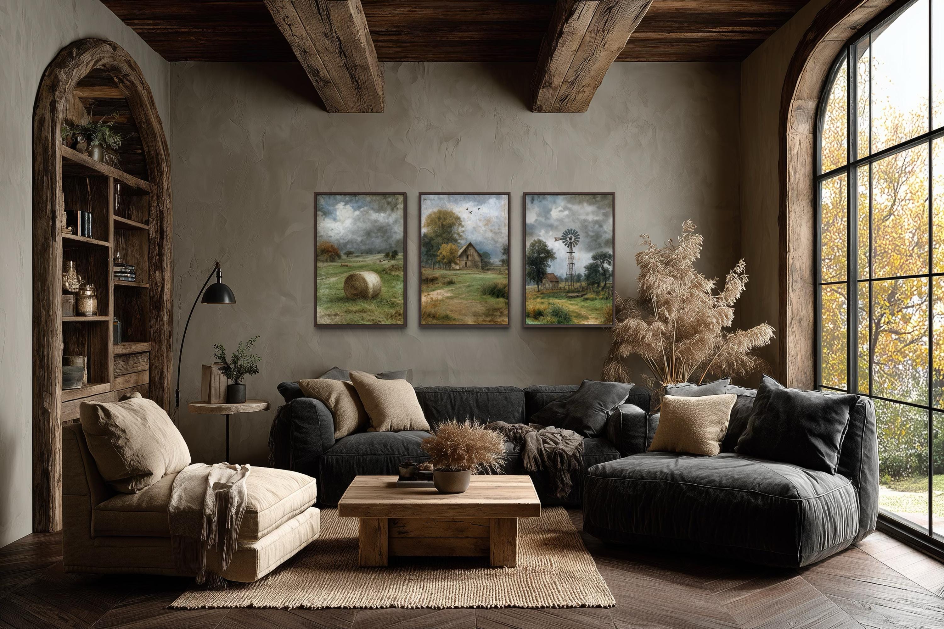 Rustic Farmhouse Wall Decor Set of 3, Neutral Rustic Farm Landscape ...