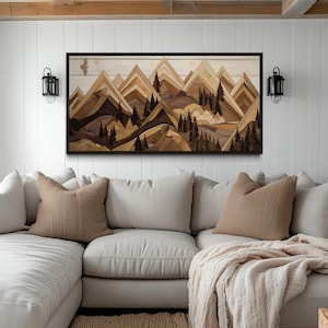 Wood Mountain With Eagle Canvas Wall Art, Neutral Brown Wood Wall Art Effect Cabin Wall Decor, Rustic Lodge Wall Art Framed Ready To Hang