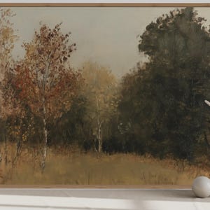Antique Autumn Wall Art, Vintage Fall Forest Painting Canvas PRINT, Muted Colors Nature Landscape Farmhouse Decor Framed Ready To Hang