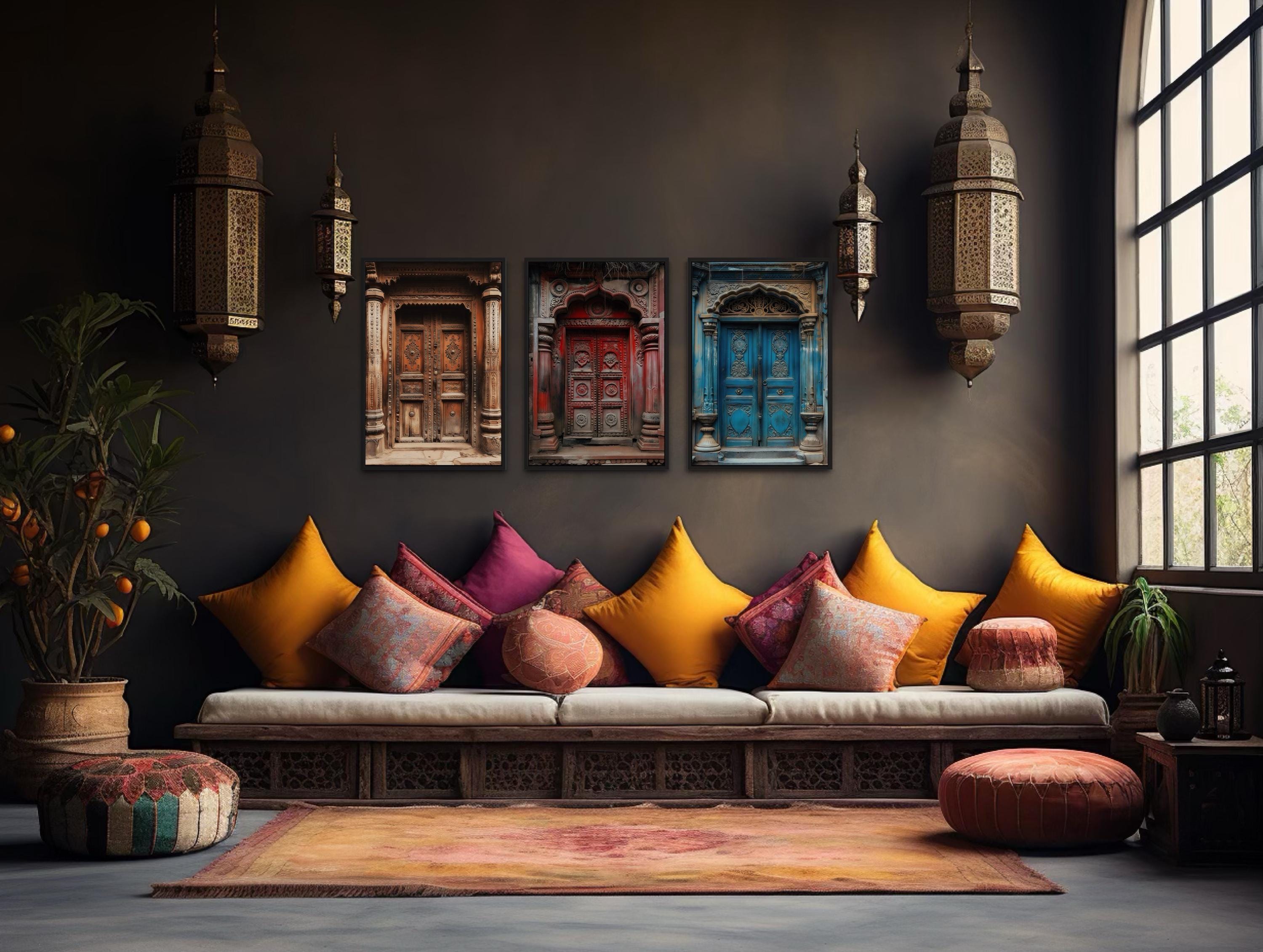 Set of Three Indian Wall Art, Colorful Indian Doors Painting Canvas ...
