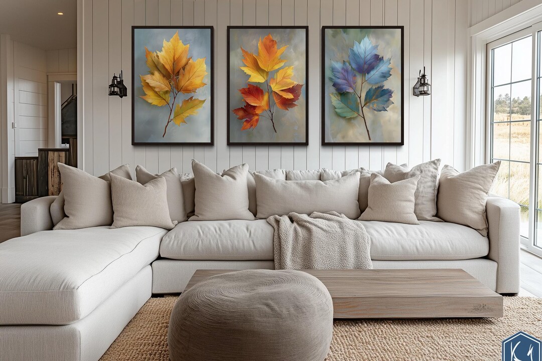 Autumn Leaves Wall Art Set of 3 – Colorful Fall Leaf Canvas Prints ...
