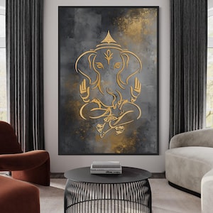 Minimalist Lord Ganesha Wall Art, Indian Deity, Hindu God Decor Ganapati Abstract Painting Canvas PRINT,  Framed Or Unframed Ready To Hang