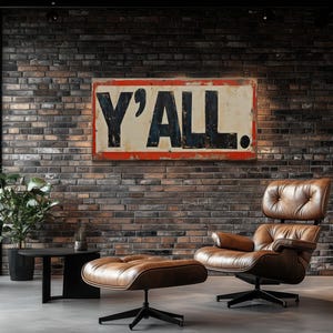 Rustic Y’all Sign Wall Art, Vintage Texas Decor, Typography Y&#39;All Painting On Wood Canvas Or Poster Print, Framed Ready To Hang