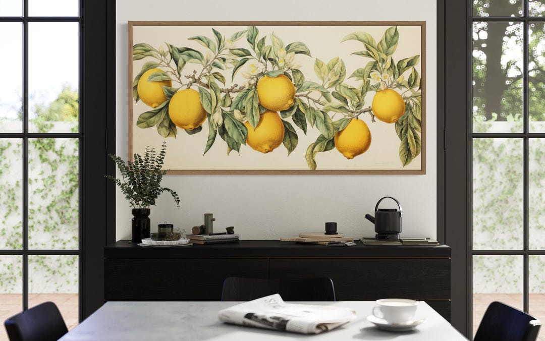 Lemon Tree Branch Painting, Botanical Fruit Wall Art for Kitchen Canvas ...