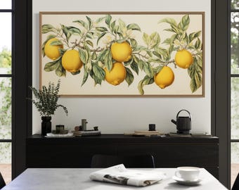Lemon Tree Branch Painting, Botanical Fruit Wall Art For Kitchen Canvas PRINT, Farmhouse Wall Decor Framed Ready To Hang