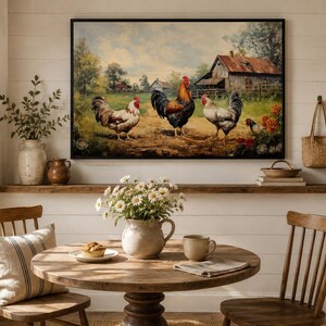 Farmhouse Wall Art, Roosters Chickens Retro Painting Canvas PRINT, Farm Wall Decor, Farm Kitchen Art Framed Unframed Ready to Hang image 17
