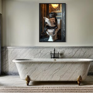 Black Labrador Retriever on the Toilet Reading Newspaper, Funny ...