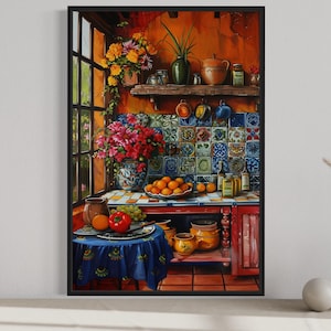 Mexican Wall Art, Colorful Mexican Kitchen Painting Canvas PRINT, Vibrant Dining Room Wall Decor Framed Ready to Hang