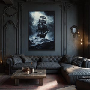 Gothic Wall Art Ghost Pirate Ship Dark Academia Painting Canvas or Poster PRINT, Fata Morgana Artwork Ready To Hang