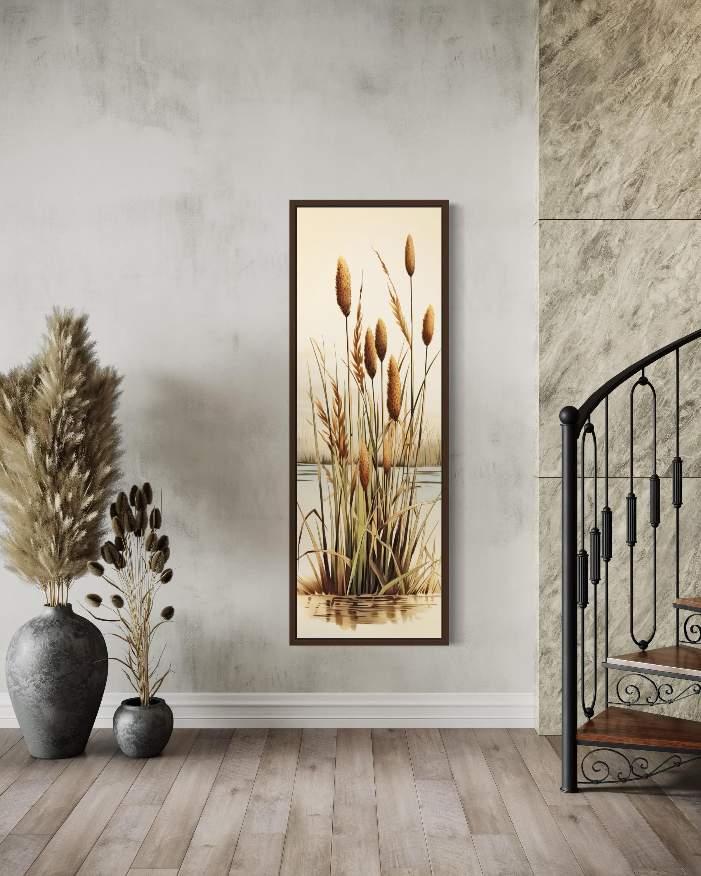 ウッドウォールアート(930×480・1) Tall Narrow Vertical Wall Art, Cattails Retro Painting Canvas