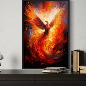 Rising Phoenix Canvas Wall Art - Majestic Oil Painting Printed on Vertical Canvas Framed or Unframed Ready To Hang