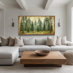 Rustic Fir Trees Forest Wall Art, Pine Forest Painting Canvas PRINT, Retro Cabin Farmhouse Wall Decor Framed Ready To Hang