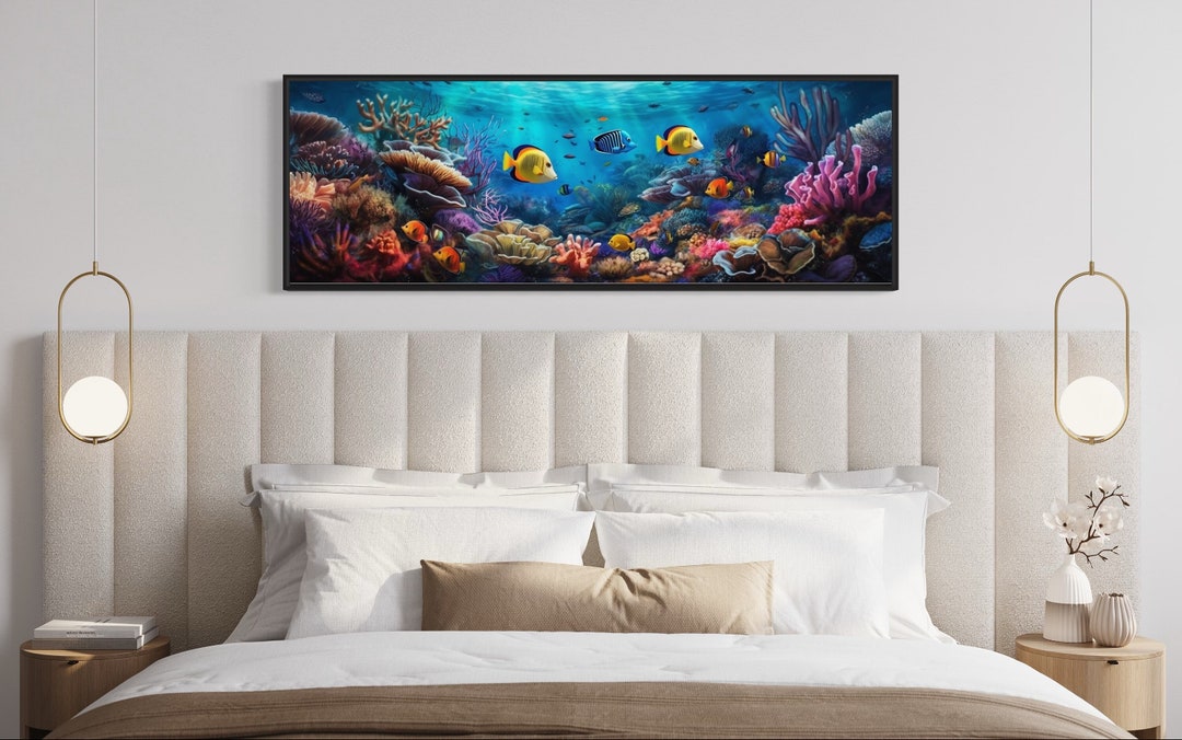Underwater Coral Reef Panoramic Painting Canvas Print Under Sea Marine ...