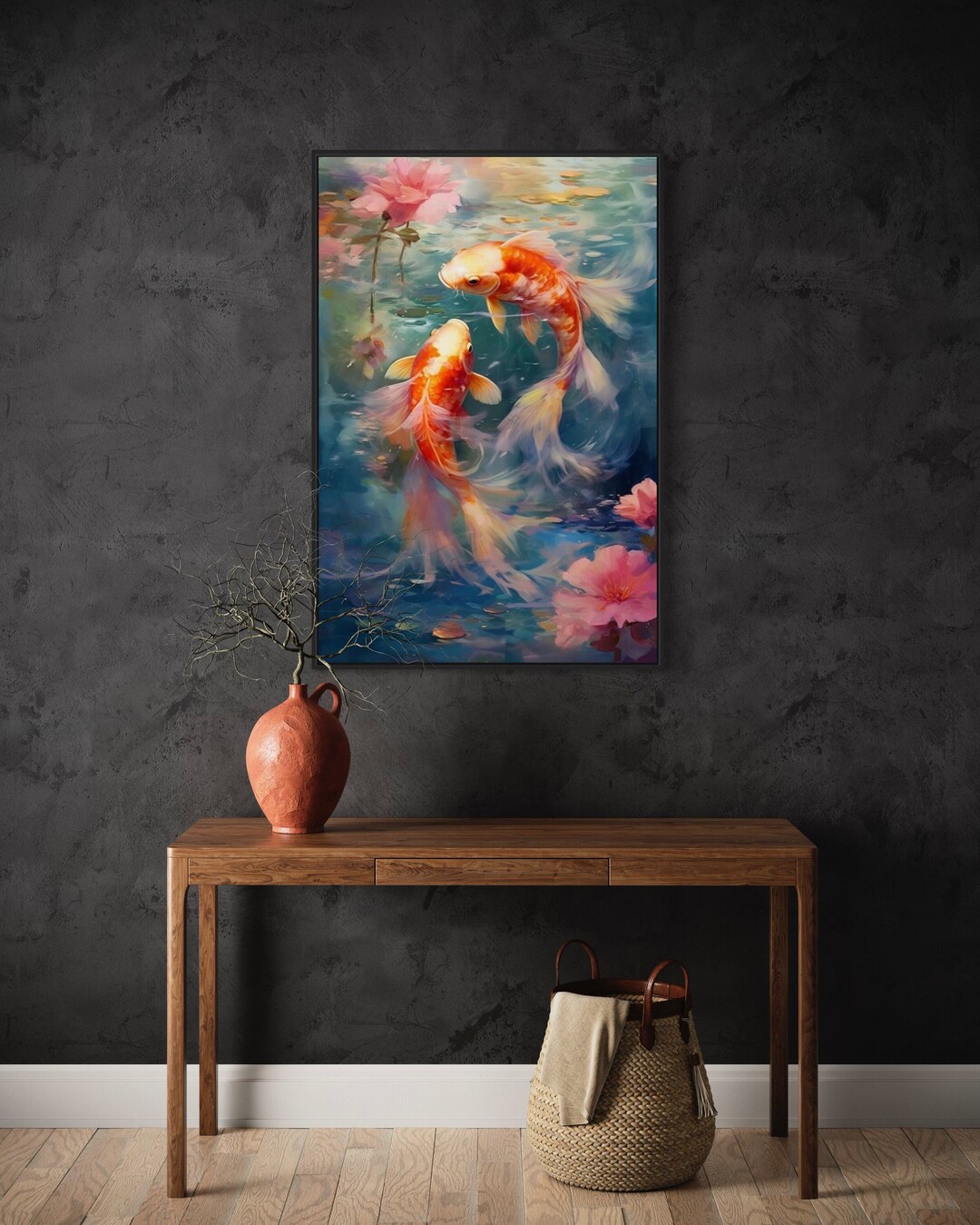 Koi Fish Wall Art Watercolor Japanese Painting Vertical Canvas Print ...