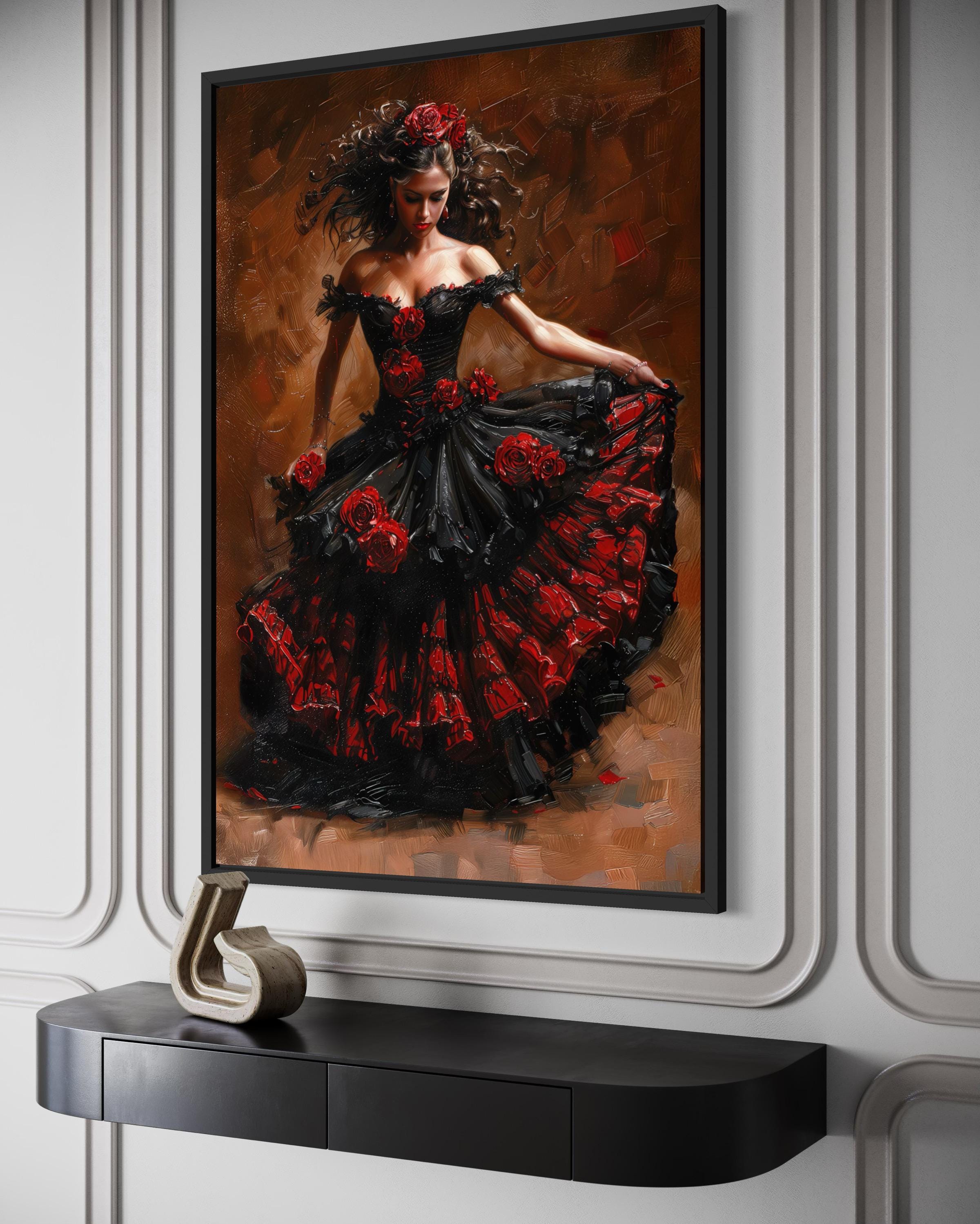 Flamenco Dancer Wall Art – Elegant Woman in Red and Black Dress Canvas ...