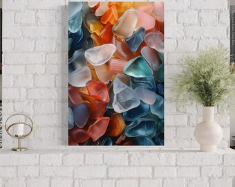 Bathroom Wall Art, Sea Glass Painting Canvas PRINT, Coastal Wall Art, Beach House Decor Framed Ready To Hang
