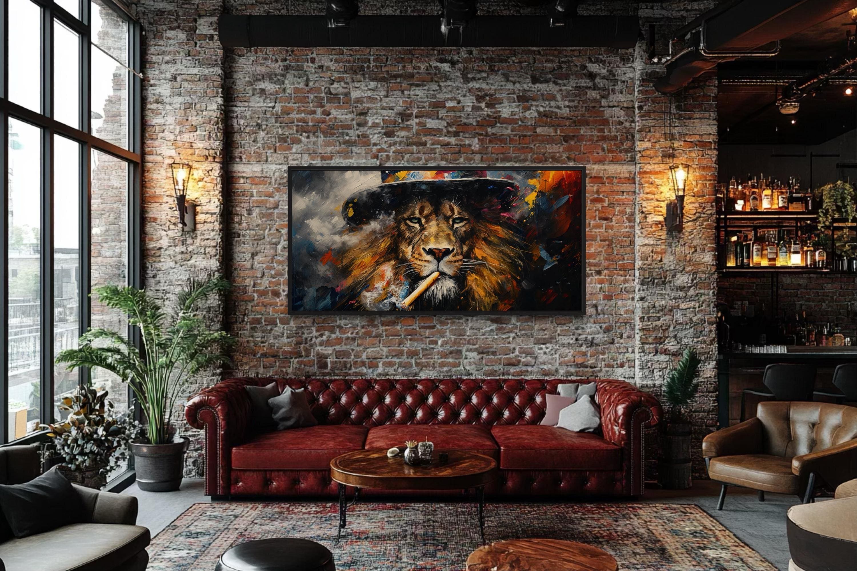 Man Cave Wall Art - Lion Smoking Cigar Abstract Painting Canvas PRINT,  Statement Art for Men, Gifts for Him, Game Room Art, Ready to Hang - Etsy