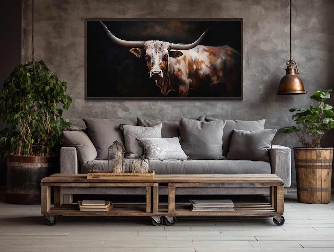Texas Longhorn Cow Extra Large Wall Art Farmhouse, Living Room Art