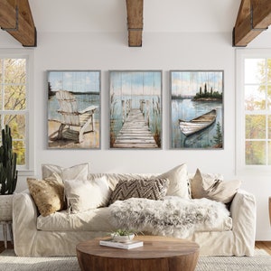 3 Piece Lake House Wall Art, Rustic Cabin Decor,paintings of Fishing
