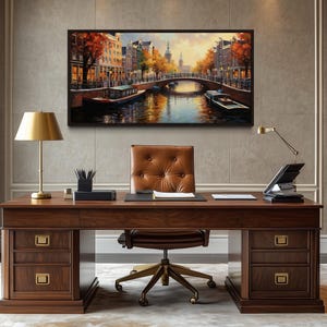 Amsterdam Canal Painting Canvas Print - Dutch Wall Art, Living Room Decor, Office Wall Art Framed, Ready To Hang