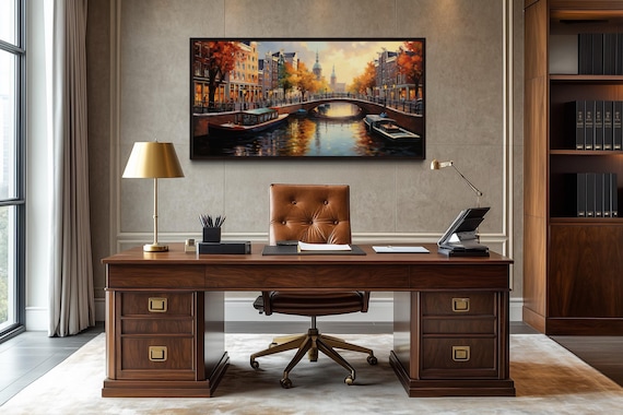 Amsterdam Canal Painting Canvas Print - Dutch Wall Art, Living Room Decor, Office Wall Art Framed, Ready To Hang