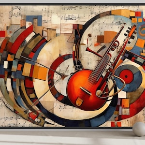 Music Room Wall Art, Musical Instruments Jazz Abstract Painting Canvas PRINT, Gift For Musicians, Music Studio Art Framed Ready To Hang
