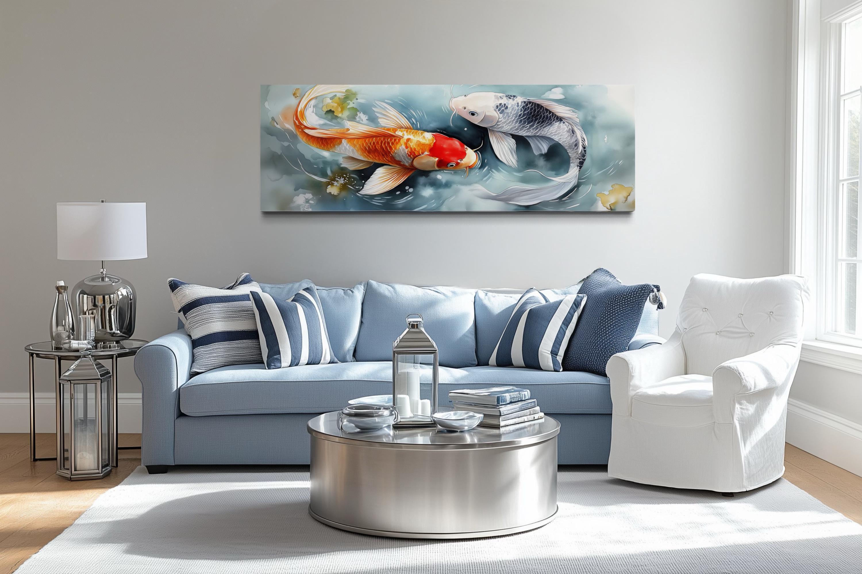 Soft Koi Fish Wall Art - Yin Yang Canvas Print - Japanese Style Zen ...