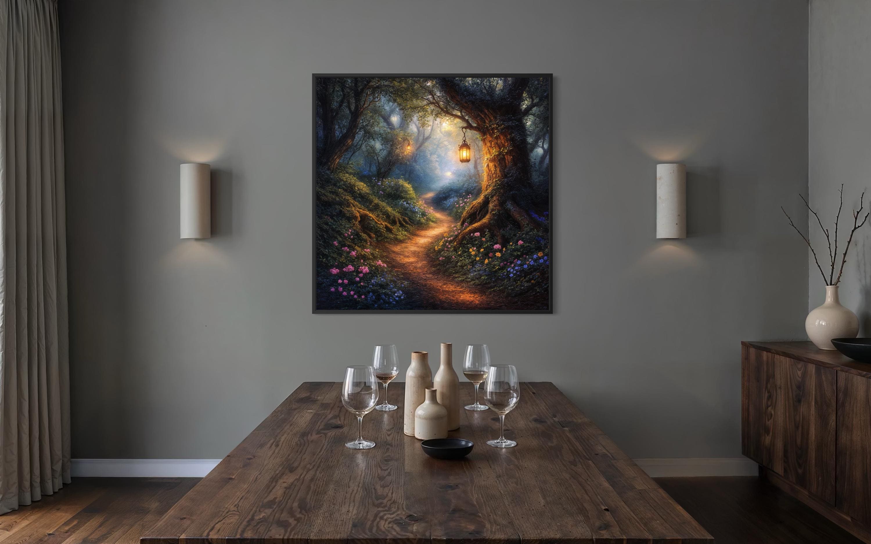 Enchanted Forest Path Wall Art, Magical Woodland Canvas Print, Glowing ...