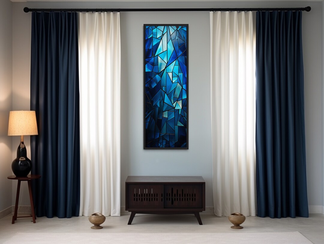 Long Narrow Vertical Wall Art Blue Kaleidoscope Mosaic Abstract