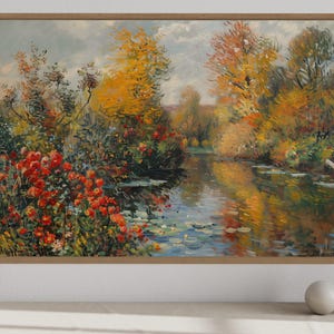 Vintage Garden Wall Art, Colorful Floral Landscape Canvas PRINT, Farmhouse Wall Art Framed, Ready To Hang