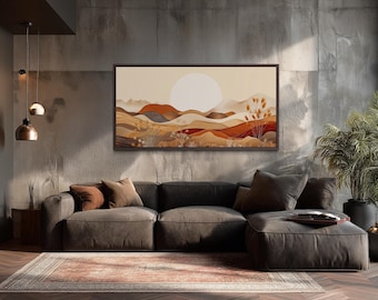Boho Desert Landscape Earth Tones Wall Art - Neutral Arizona Desert Painting Canvas PRINT, Southwestern Art  Framed, Unframed, Ready To Hang