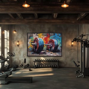 Gym Wall Art - Graffiti Barbell Painting Canvas Print - Motivational Fitness Home Gym Decor -  On Canvas Framed/Unframed Ready To Hang