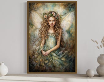 Fairy Painting - Beautiful Forest Fairy Canvas Art Print - Girls Room Wall Art, Fantasy Wall Art Framed/Unframed Ready To Hang