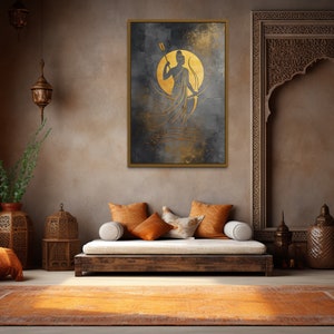 Minimalist Lord Rama Wall Art, Indian Deity, Hindu God Decor Gold ...