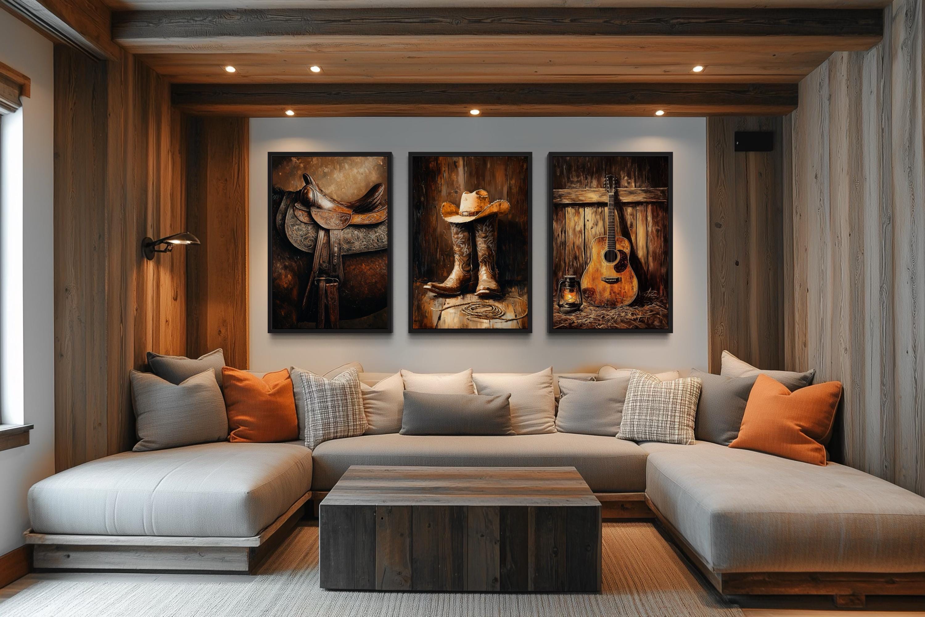 Set of 3 Western Wall Art, Cowboy Wall Decor - Horse Saddle, Boots and ...