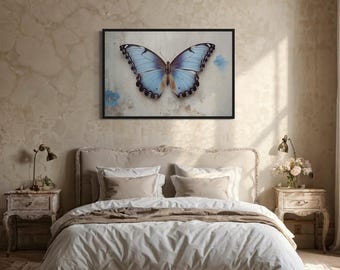Blue Butterfly Painting Canvas Print - Retro Rustic Farmhouse, Cabin Wall Decor -  Framed Or Unframed Ready To Hang