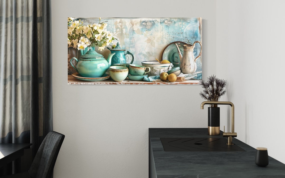 Farmhouse Kitchen Teal Wall Art, Dining Room Wall Decor, Rustic ...