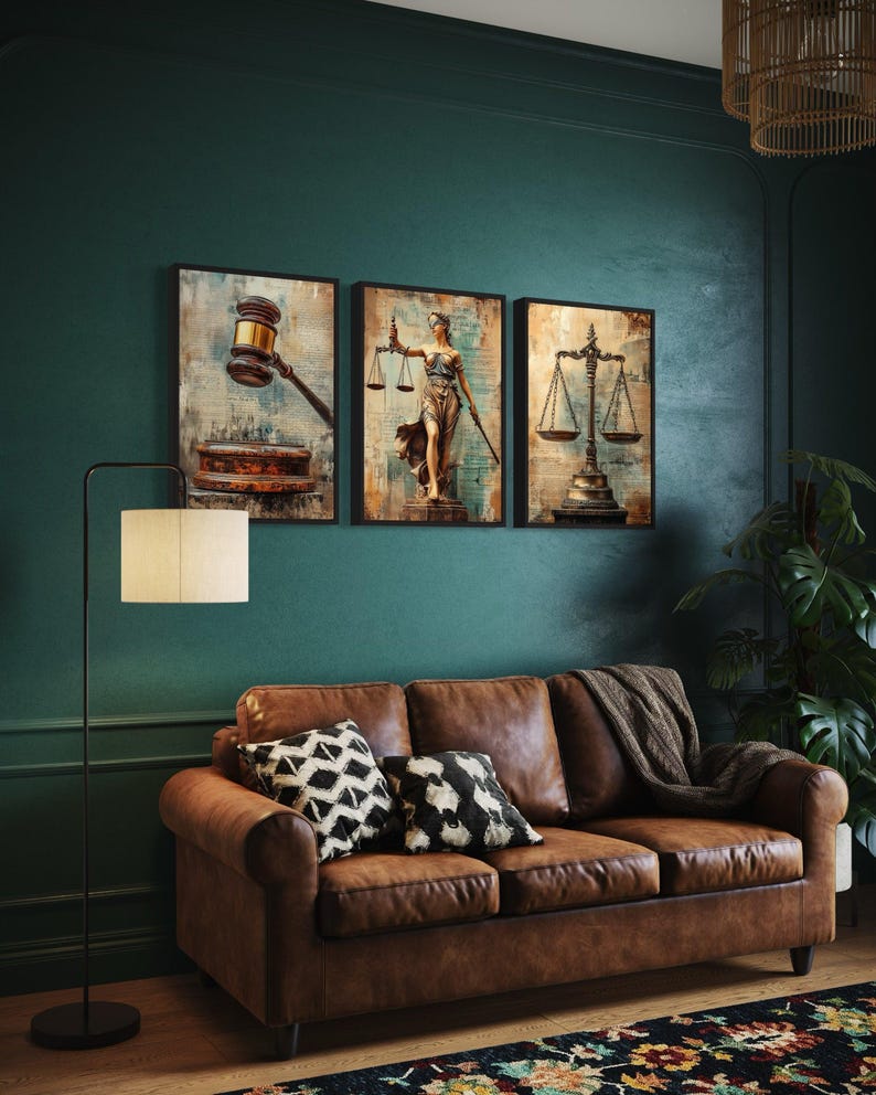 Law Office Wall Art - Scales of Justice, Lady Justice and Judge Gavel ...