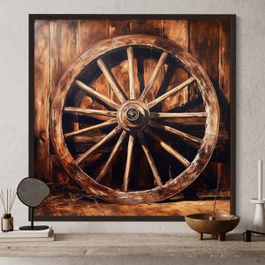 Wagon Wheel Painting Canvas PRINT, Cowboy Wild West Wall Art, Ranch Wall Decor, Man Cave Decor, Western Artwork Ready To Hang