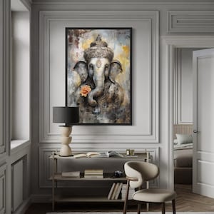 Lord Ganesha Wall Art, Ganapati Abstract Painting Extra Large Canvas PRINT, Indian Deity Wall Art Framed Or Unframed Ready To Hang