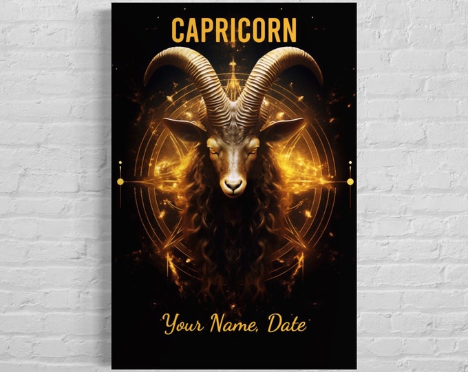 Capricorn Zodiac Sign Gift - Personalized Capricorn Celestial Wall Art, Custom Astrology Painting Print on Canvas, Poster, or Acrylic Panel