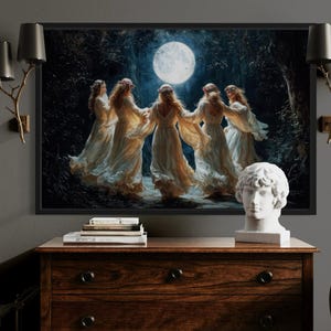 Wiccan Goddesses In The Forest Wall Art, Moon Calling Pagan Magical Ritual Wall Art - Witchy Wall Decor,  Dark Moody Wall Art Ready To Hang